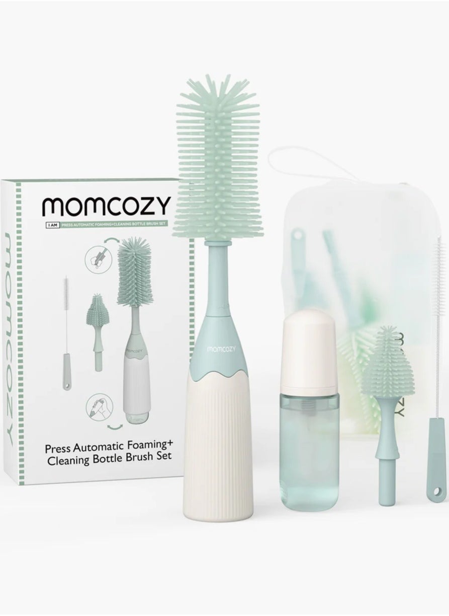 Momcozy Bottle Brush Kit, Innovative Push-Press Design for Better Cleaning - Baby Bottle Cleaner Brush for Baby Bottle, Breast Pumps, Nipples, and More - Can Generate Foam for Better Cleaning 