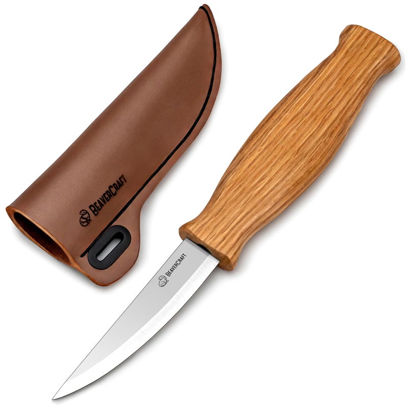 BeaverCraft سكين بيفر كرافت سلويد C4s 3.14" لقطع الخشب مع غلاف جلدية سكين نحت للمبتدئين أدوات نحت الخشب أعمال النجارة - Image 1