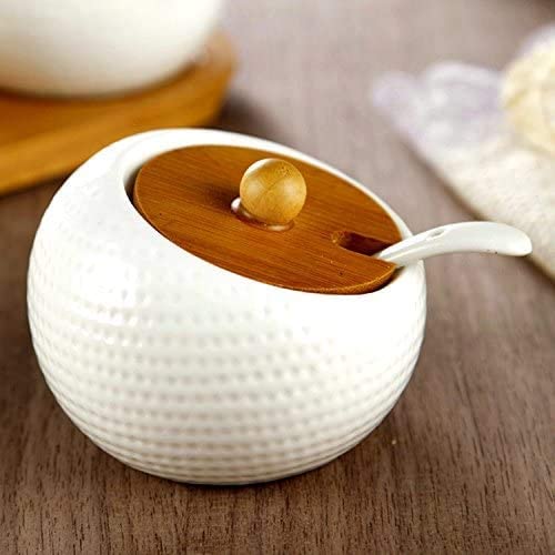 Kolorful Ceramic Condiment Jar Storage Porcelain Canister Organizer for Pickle Masala with Wooden Spoons TrayWhite Porcelain Condiment Jar Best Pottery Cruet Pot for Your HomeKitchenCounter - Image 5