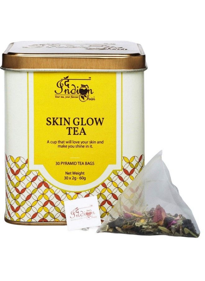 The Indian Chai - Skin Glow Tea 30 Pyramid Tea Bags With Rose Chamomile Lavender Sage For Clear Skin Fights Hormonal Acne & Blemishes - Image 1