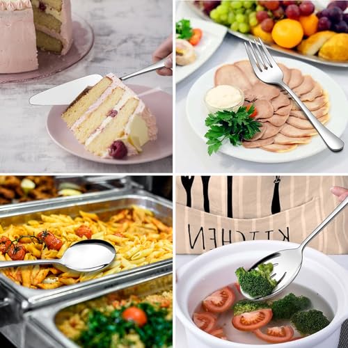 XEVOM Serving Utensils, XEVOM 6-Piece Stainless Steel Serving Utensil Set Include Serving Spoon, Slotted Serving Spoon, Serving Fork,Serving Tong, Appetizers Tong,Pie Server (Silver), Regular - Image 4