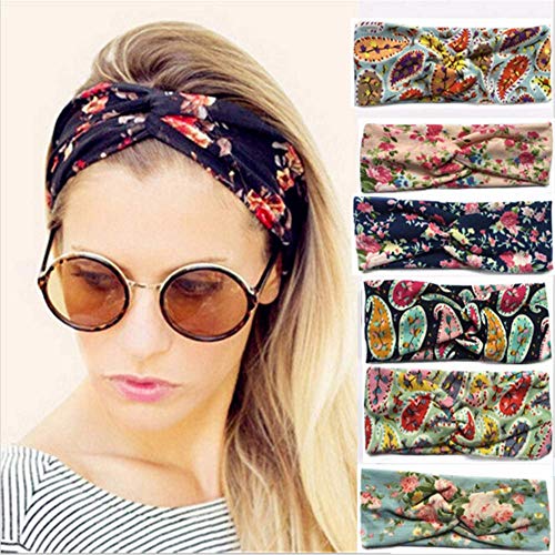 FOK 1 Pc Flower Printed Twist Knotted Yoga Sport Elastic Head Wrap Hairband for Women and Girls (Pack of 2) Multicolor - Image 1