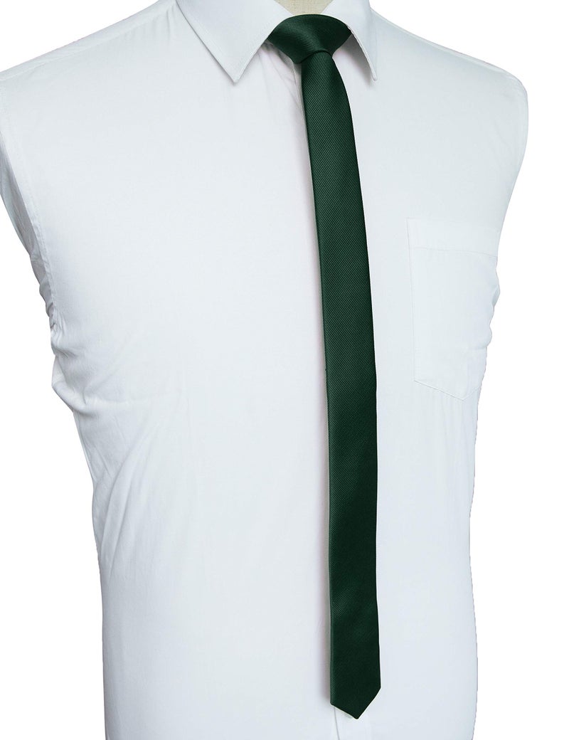 JEMYGINS 1.58" Green Tie Silk Skinny Ties for Men Slim Necktie(4cm) - Image 2