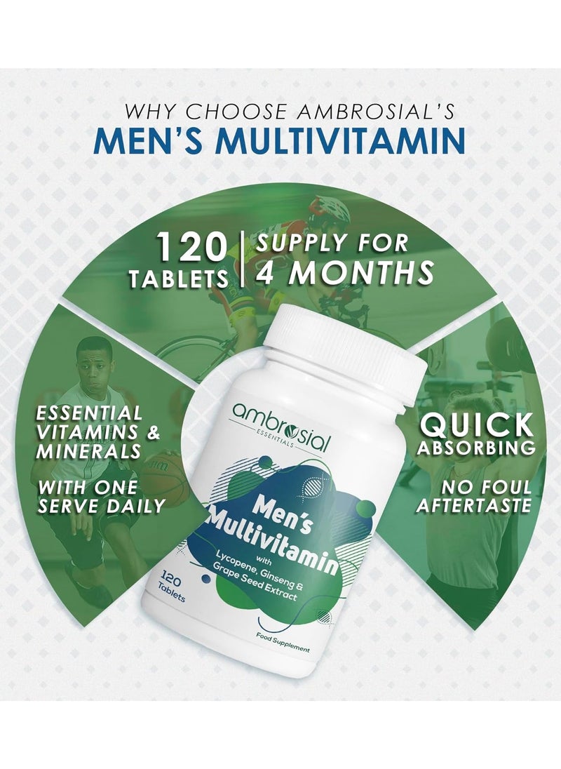 Ambrosial Men's Multivitamin with Lycopene, Ginseng & Grape Seed Extract  (Pack of 1-120 Tablets)