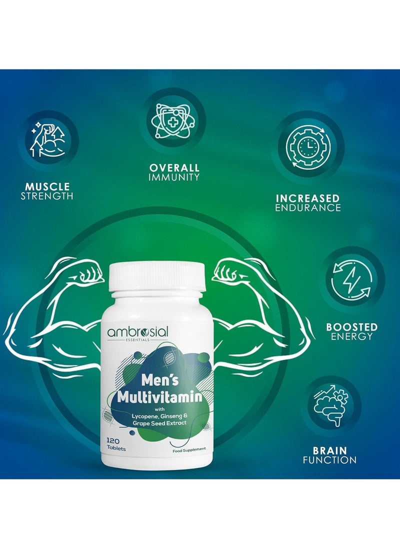 Ambrosial Men's Multivitamin with Lycopene, Ginseng & Grape Seed Extract  (Pack of 1-120 Tablets)
