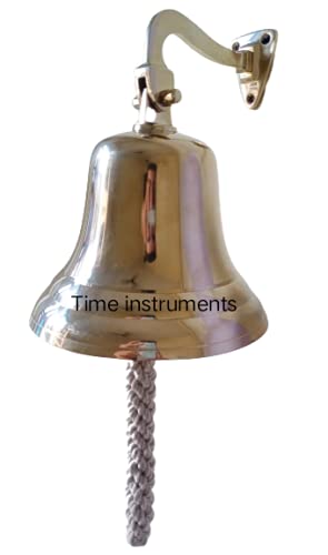Time instruments Hanging Bell Solid Bell with Deep Sound Antique Style Home Decor for Wall Door Temple Brass Antique Golden