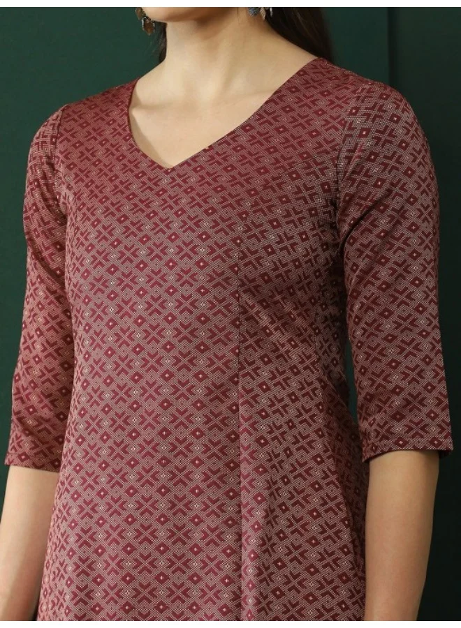 AKS Maroon Printed A-Line Kurta Pant With Striped Dupatta