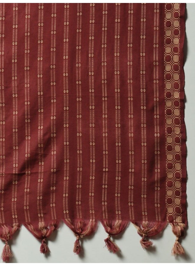 AKS Maroon Printed A-Line Kurta Pant With Striped Dupatta - Image 4