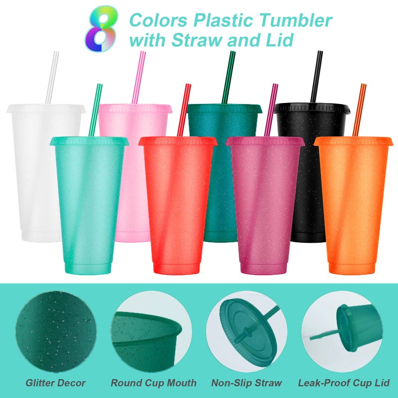 LEIFEOSH 24 Pack Plastic Tumblers with Lids and Straws  Reusable Cups with Lids Plastic Colorful Cups for Parties Birthdays  Iced Coffee Cup Travel Mug Cold Drink Cups Bulk Tumblers (24 oz  Dark Colors) - Image 3