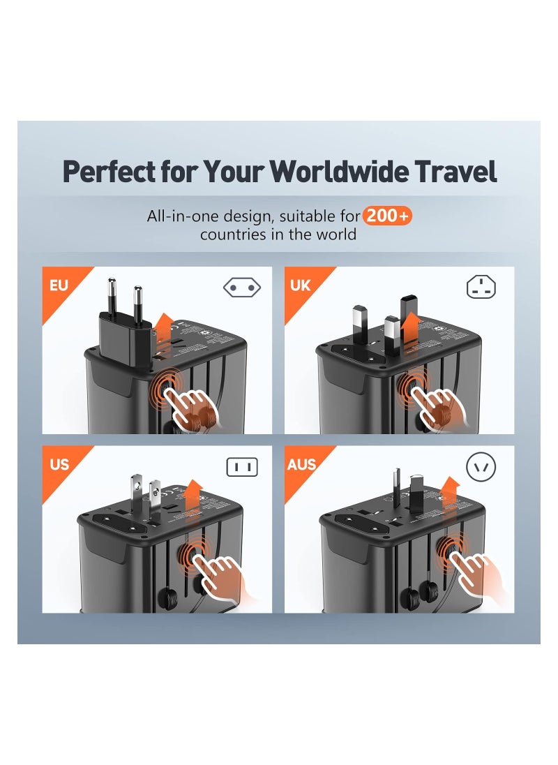 KASTWAVE Universal European Travel Plug Adapter - All-in-One Wall Charger for Worldwide Use - US EU UK Europe Spain Australia Switzerland Ireland Italy Compatible - 6.5A 5 USB Type-C Outlets (Black)  - Image 3