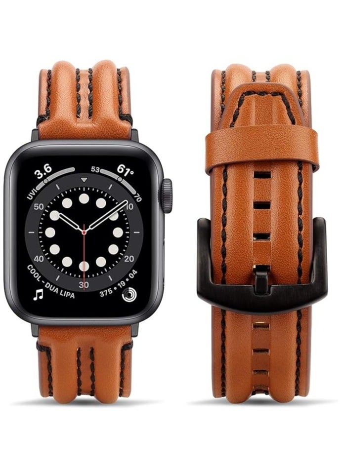Compatible with Apple Watch Band Series 8 7 6 5 4 3 2 1 SE, Genuine Leather Replacement Bands for Women Men - Image 2
