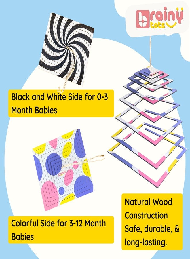 Brainytots Spiral Hanging Toy Mobile | Hanging Mobile for Baby 0-6 Months | Dual-Sided Black-&-White + Color | Wooden Cot Mobile Hanging Toy | Cradle Toys Hanging | Bed Hanging Toys ASIN (Square) - Image 3
