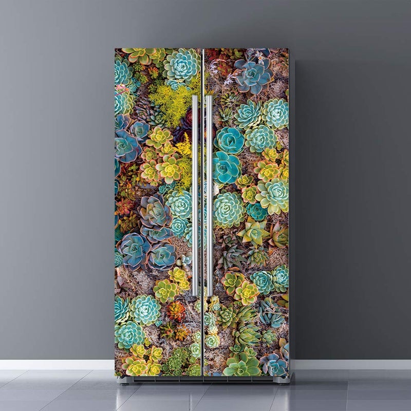 Alwayspon Nature Art Self Stick Vinyl Door Mural Sticker Peel and Stick Removable Refrigerator Wrap Decal Succulent Plant 323x787 2 Pcs Set 