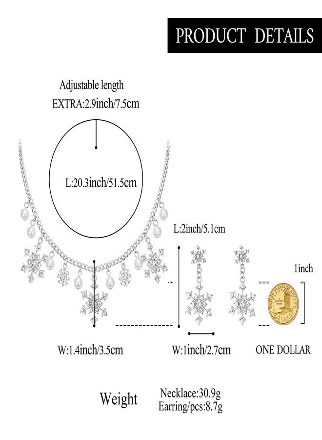 BriLove Christmas Winter Snowflakes Necklace Earrings Set Sparkling Bling Cubic Zirconia Collar Necklaces Drop Dangle Earrings Xmas Holiday Party Jewelry Gift for Women Clear Silver-Tone - Image 5
