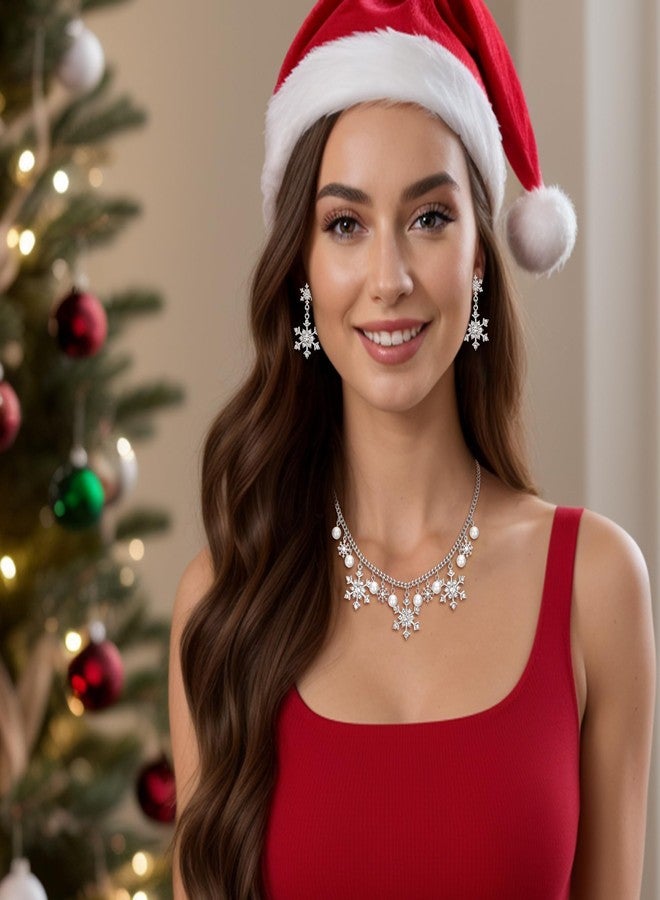 BriLove Christmas Winter Snowflakes Necklace Earrings Set Sparkling Bling Cubic Zirconia Collar Necklaces Drop Dangle Earrings Xmas Holiday Party Jewelry Gift for Women Clear Silver-Tone - Image 3