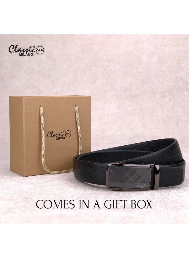 Classic Milano Men’s Leather Belt for men Fashion Belt Ratchet Dress Belts for men with Automatic Click Buckle for Mens Belt Enclosed in an Elegant Gift Box ALTHQ-3705-7 (Black) by Milano Leather - Image 5