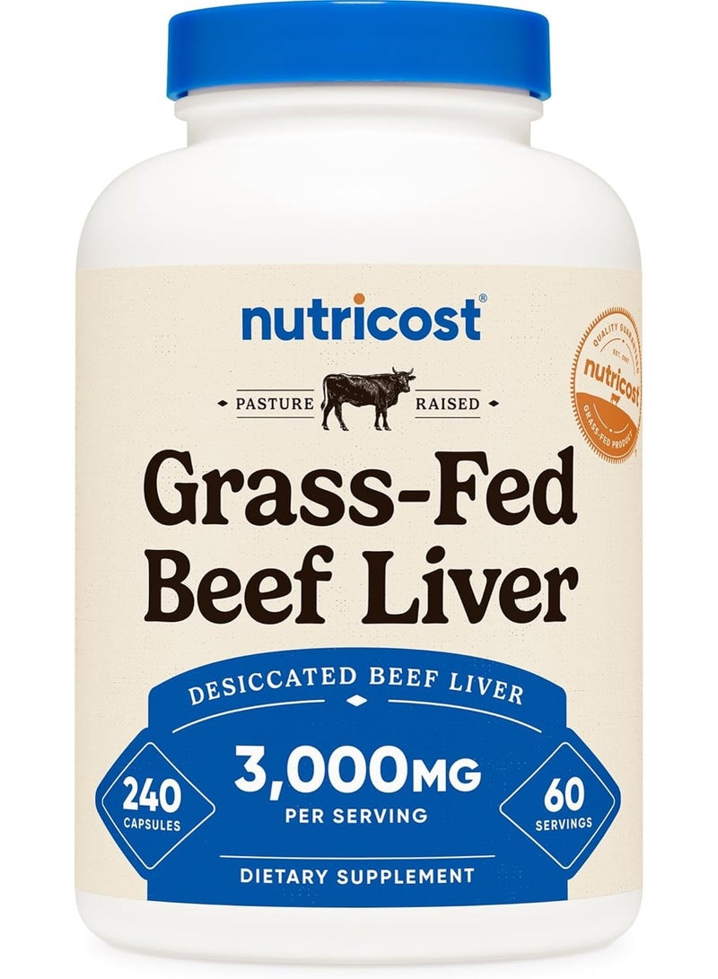 Nutricost Grass Fed Desiccated Beef Liver Capsules 3000mg Per Serving 240 Cap for 60 Servings - Image 1