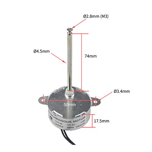 CHANCS محرك تزامني صغير TYC-40 AC 12V 5RPM CW/CCW مع عمود برغي داخلي بطول 74 مم لتزيين عيد الميلاد - Image 5