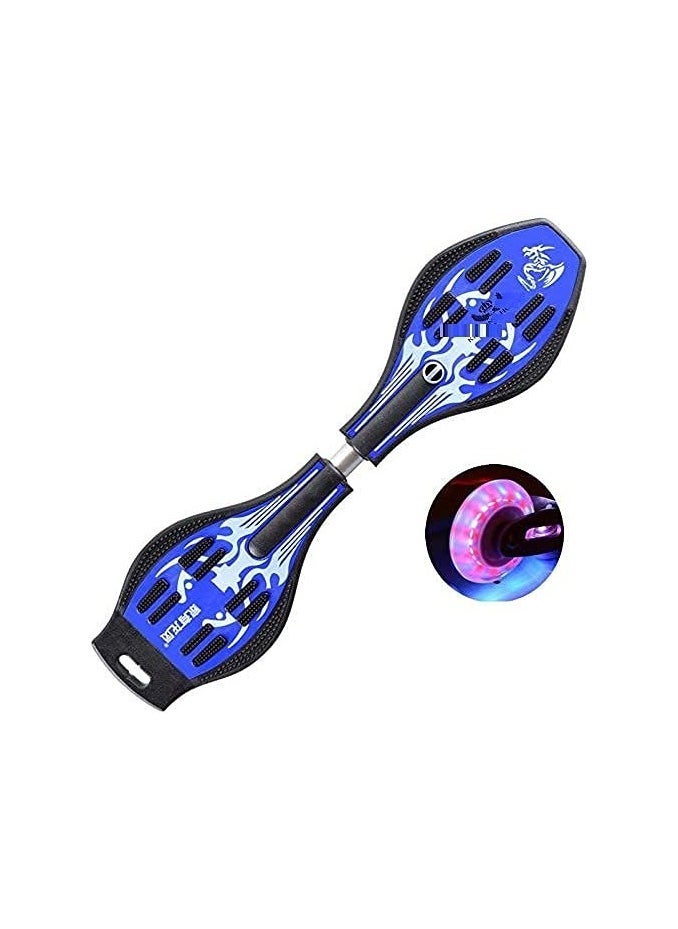 Skateboard, Compact Deluxe Junior Caster Skateboard with 360° Rotating Lightning Casters, Illuminating Wheels, 2-Wheel Balance Skateboard, 100KG Capacity, Lightweight Alloy Steel for Kids and Adults, Blue  - Image 1