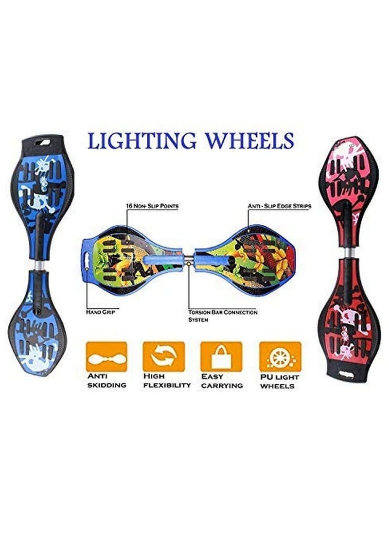Skateboard, Compact Deluxe Junior Caster Skateboard with 360° Rotating Lightning Casters, Illuminating Wheels, 2-Wheel Balance Skateboard, 100KG Capacity, Lightweight Alloy Steel for Kids and Adults, Blue  - Image 5