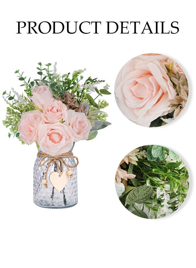 DUNISO Simulation Pink Rose Bouquet, Artificial Flowers, Suitable For Wedding Bouquets, Photography Scene Arrangement, Home Decoration, Party, Desktop Decoration, Flower Arrangement, Kitchen Decoration  - Image 3