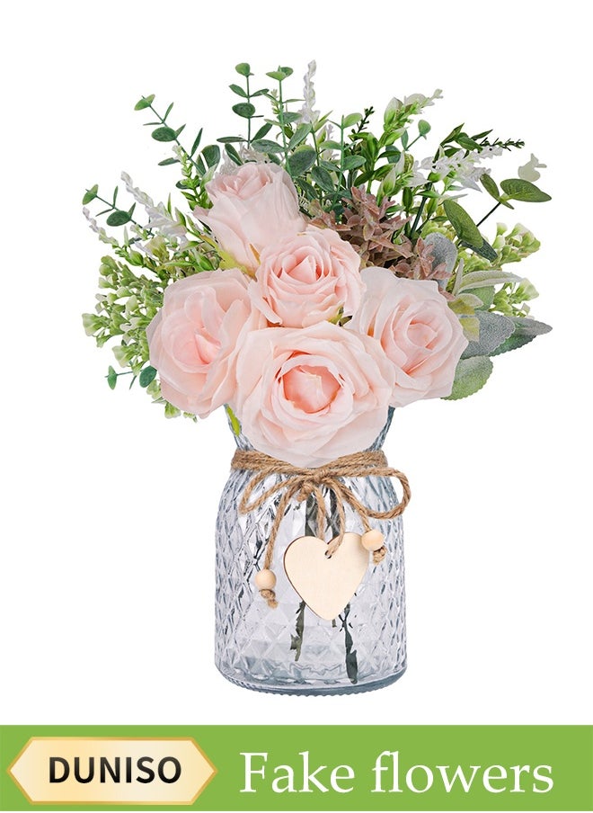 DUNISO Simulation Pink Rose Bouquet, Artificial Flowers, Suitable For Wedding Bouquets, Photography Scene Arrangement, Home Decoration, Party, Desktop Decoration, Flower Arrangement, Kitchen Decoration  - Image 1