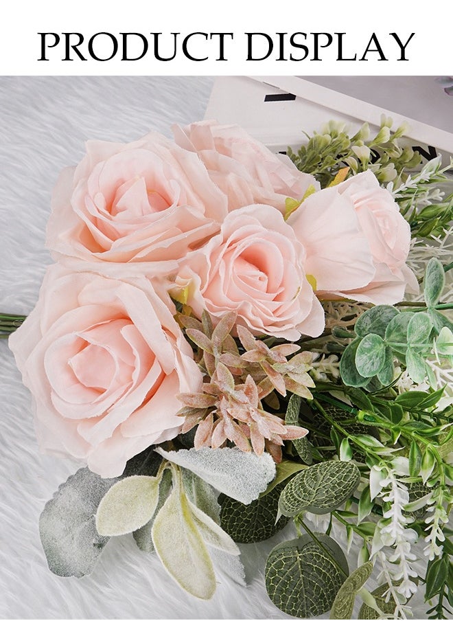 DUNISO Simulation Pink Rose Bouquet, Artificial Flowers, Suitable For Wedding Bouquets, Photography Scene Arrangement, Home Decoration, Party, Desktop Decoration, Flower Arrangement, Kitchen Decoration  - Image 4