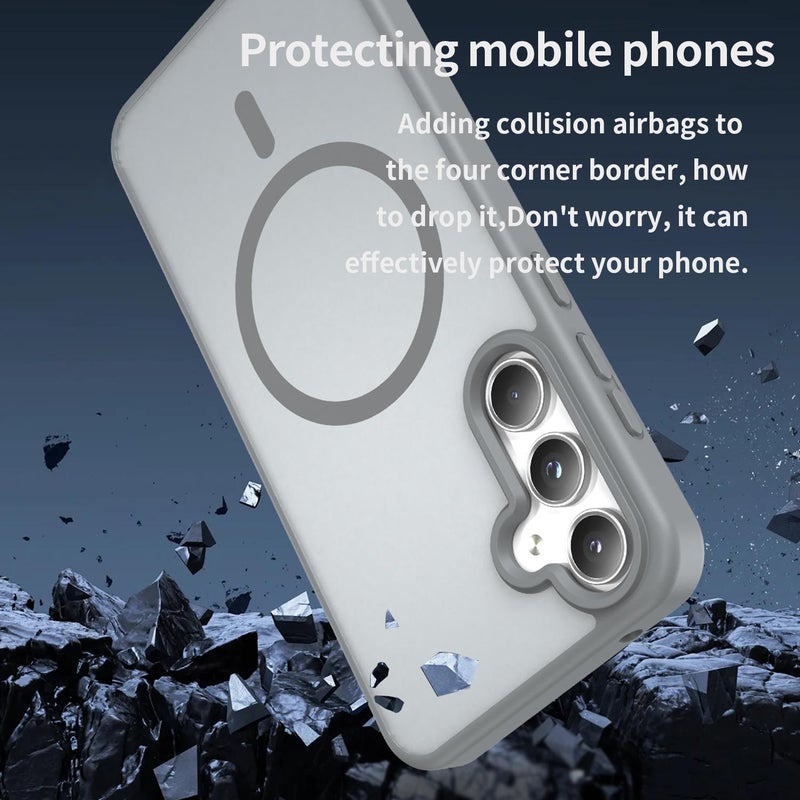 إيروريكس جراب هاتف Samsung Galaxy A55 5G Fanying Series PC Hybrid TPU شفاف غير لامع MagSafe (رمادي فضي) - Image 3