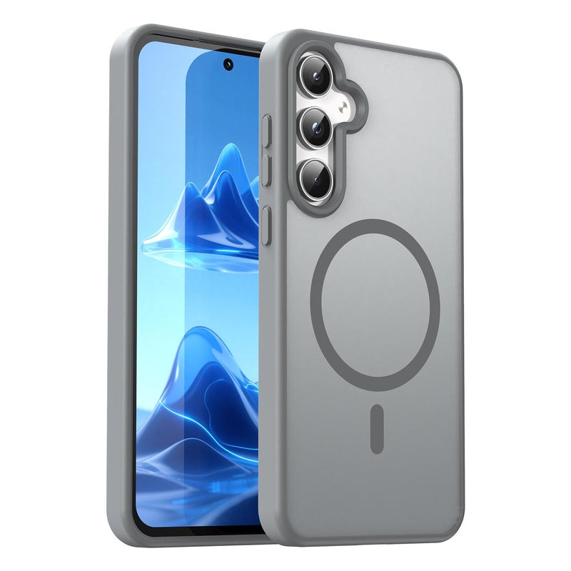 إيروريكس جراب هاتف Samsung Galaxy A55 5G Fanying Series PC Hybrid TPU شفاف غير لامع MagSafe (رمادي فضي) - Image 1