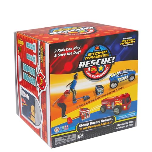 Stomp Rocket Original Stomp Rescue Racers  Dueling Race Cars for Kids  1 Firetruck 1 Police Car 2 Launch Pads and 2 Tunnels  Fun Toy and Gift for Boys or Girls Age 5 Years Old  STEM Toy - Image 1