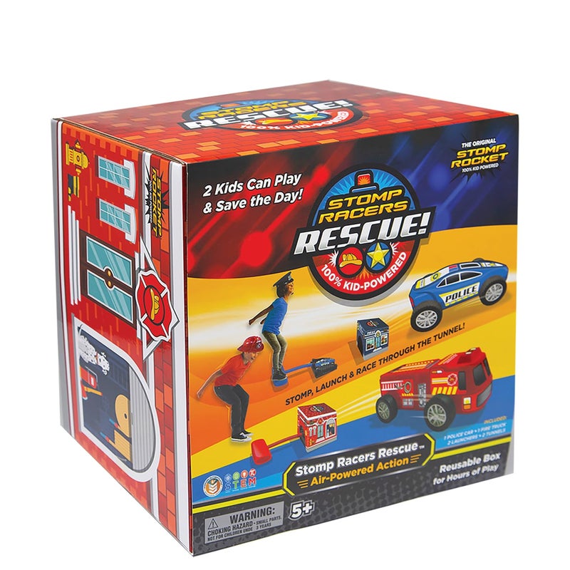 Stomp Rocket Original Stomp Rescue Racers  Dueling Race Cars for Kids  1 Firetruck 1 Police Car 2 Launch Pads and 2 Tunnels  Fun Toy and Gift for Boys or Girls Age 5 Years Old  STEM Toy - Image 3