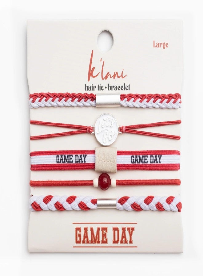 K'lani Game Day Hair Tie Bracelets – 5-Pack Stretchy No-Crease Hair Ties & Stylish Bracelets – Team Color Accessory for Hair or Wrist - Crimson & White, Medium - Image 1