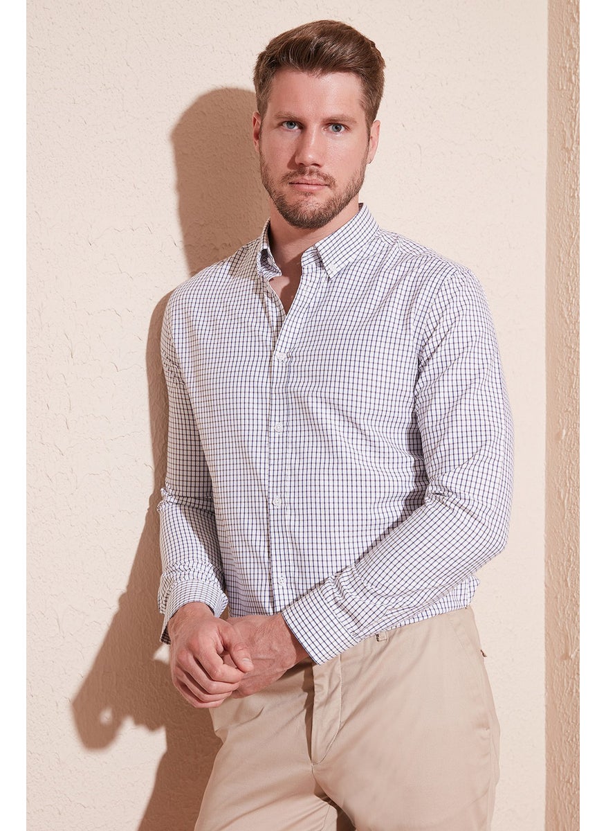 Buratti - Patterned Cotton Blend Button Collar Long Sleeve Slim Fit Shirt Men's Shirt CF23S7496 - Image 1