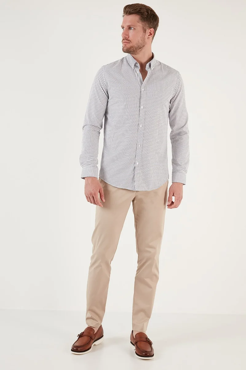 Buratti Patterned Cotton Blend Button Collar Long Sleeve Slim Fit Shirt Men's Shirt CF23S7496