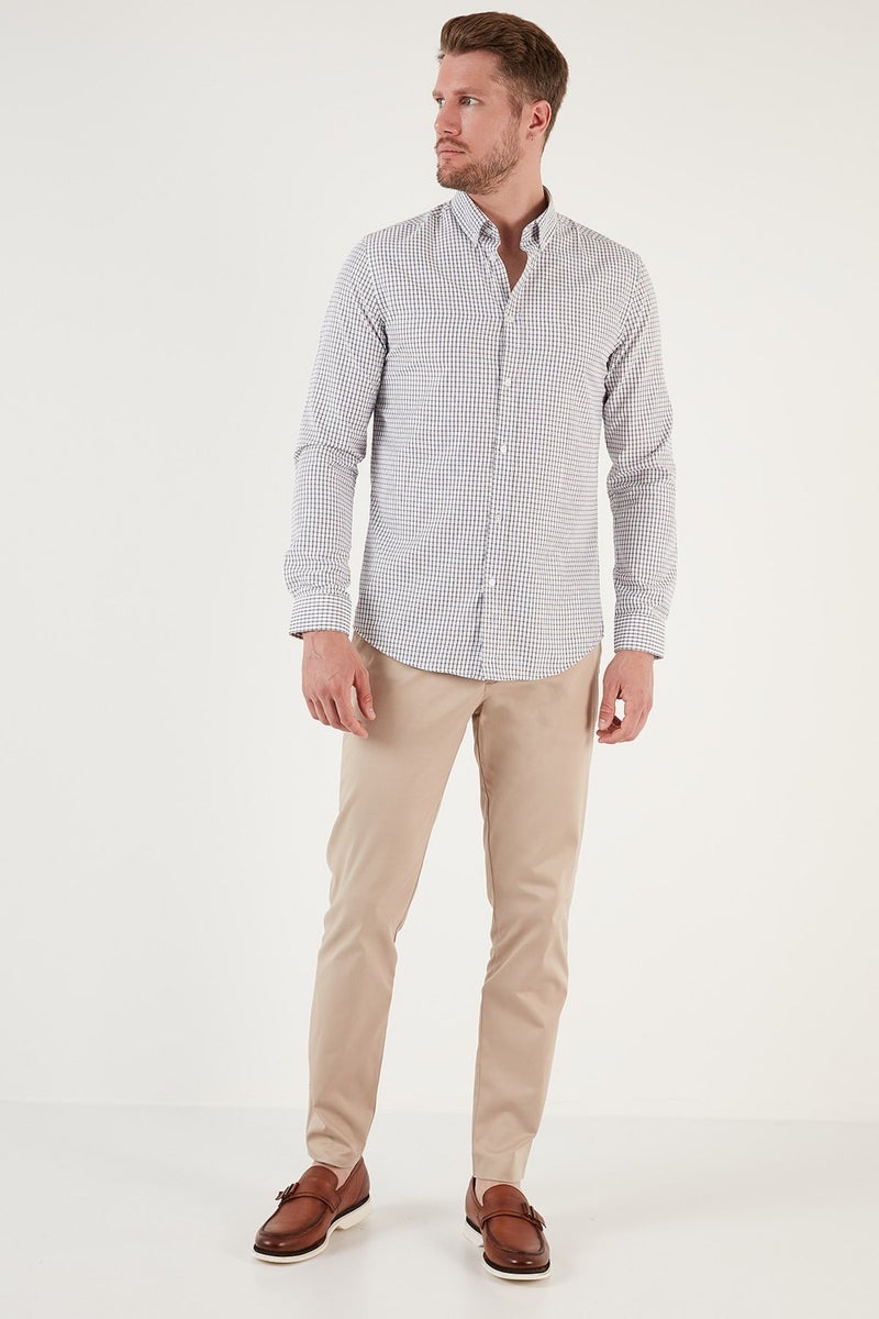 Buratti - Patterned Cotton Blend Button Collar Long Sleeve Slim Fit Shirt Men's Shirt CF23S7496 - Image 1