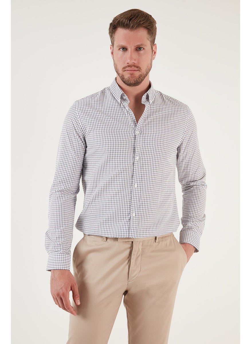 Buratti - Patterned Cotton Blend Button Collar Long Sleeve Slim Fit Shirt Men's Shirt CF23S7496 - Image 1