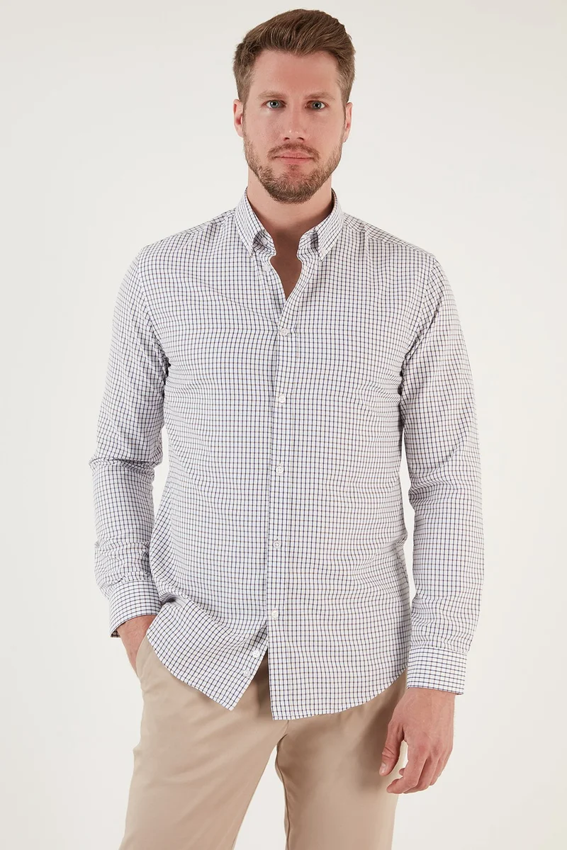 Buratti Patterned Cotton Blend Button Collar Long Sleeve Slim Fit Shirt Men's Shirt CF23S7496