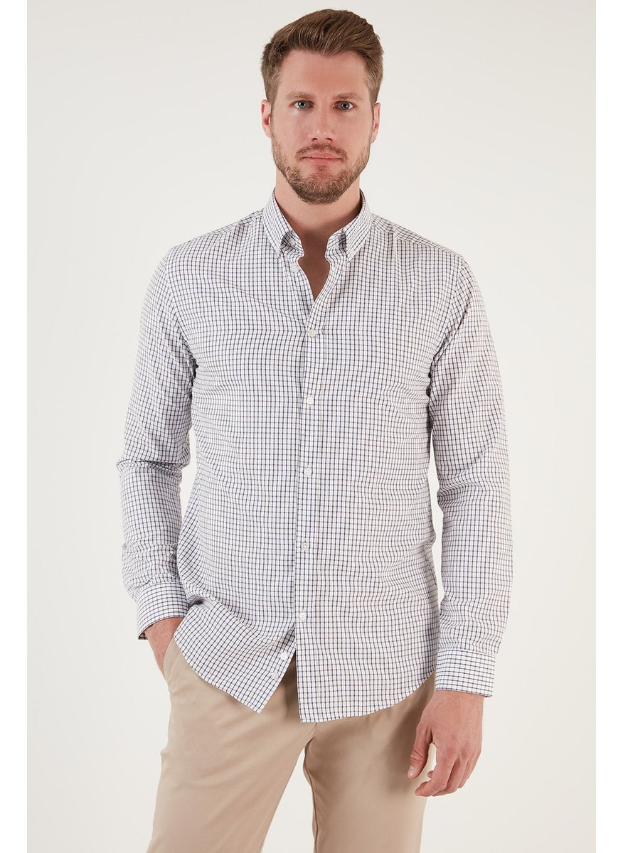 Buratti - Patterned Cotton Blend Button Collar Long Sleeve Slim Fit Shirt Men's Shirt CF23S7496 - Image 1