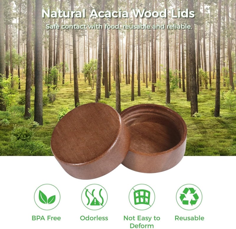 16-Pack Wooden Threaded Lids For Glass Spice Jars, Natural Acacia Wood Lids, Airtight Seal For 4 Oz & 6 Oz Jars, Leakproof Storage Can Covers - Image 3