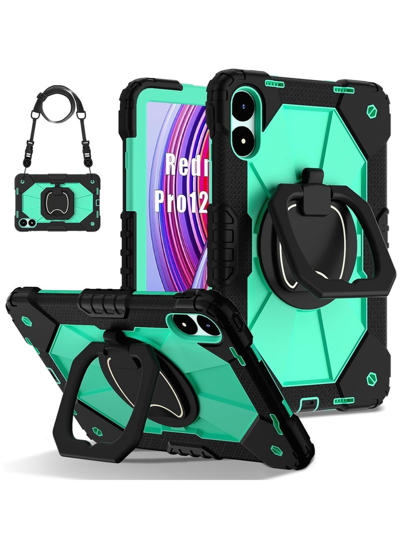 Case Compatible with Xiaomi Poco Pad 12.1 inch 2024 Case, Full-Body Rugged Shockproof Protective Shell, 360° Swivel Stand Handle Cover with Shoulder Strap