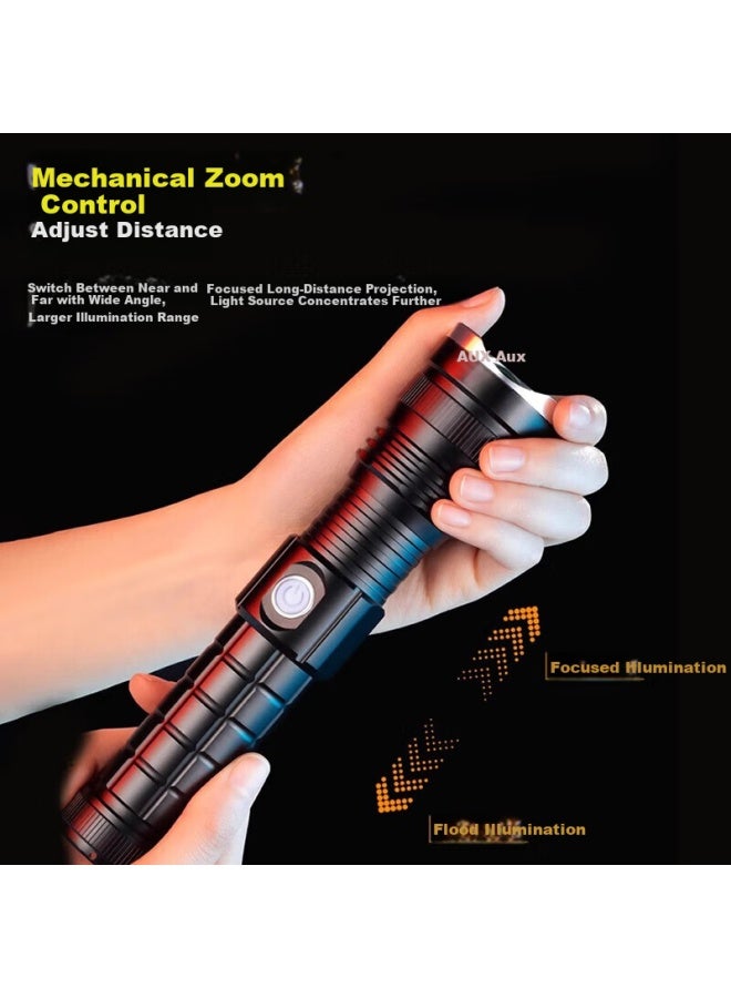 Aux High-power Flashlight Super Bright Zoom Long-range Long-lasting White Laser Portable Military Outdoor Cycling Emergency Light - Image 3