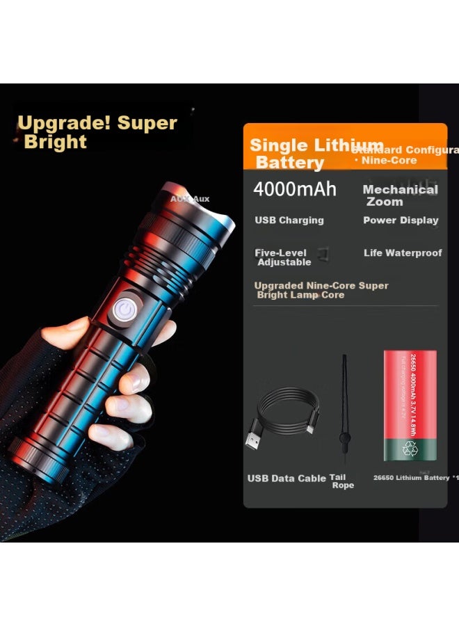 Aux High-power Flashlight Super Bright Zoom Long-range Long-lasting White Laser Portable Military Outdoor Cycling Emergency Light - Image 1