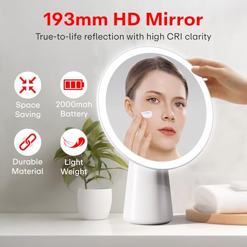 Prime Pick Beauty Pro Makeup Mirror LED Light 360 Degree Rotating Vanity Mirror 3 Color Lighting Portable Lightweight Travel Mirror for Home Multipurpose Use White Pack of 1 - Image 4