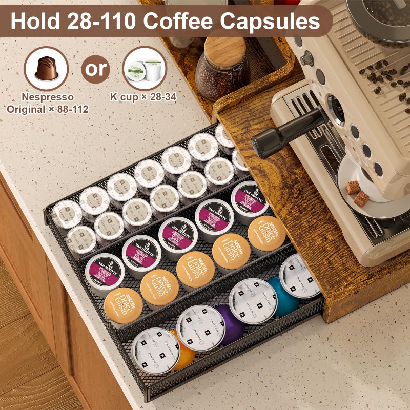 Bliesosfud Coffee Station Organizer with K Cup Holder, 28 Pod Capacity,3-Tier Syrup Rack with Coffee Pod Holder Drawer, Coffee Bar organizer Countertop for Accessories,Rustic Brown - Image 5