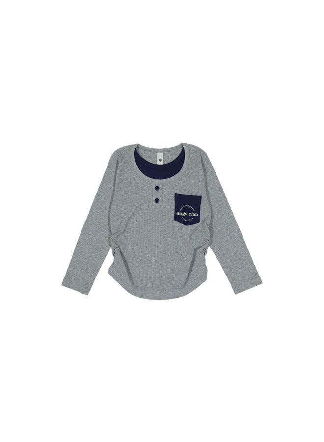 Parent-child Matching Long-sleeve T-shirt For Children,  Spring New Style, Girls' Slim-fit Pleated Top, High-stretch Knit Base Shirt