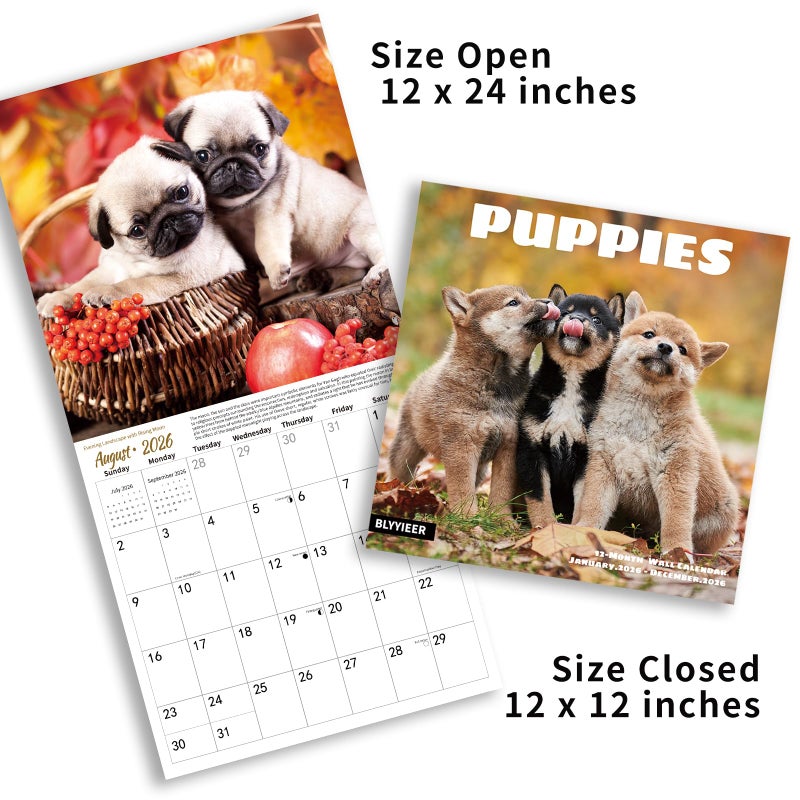 BLYYIEER 2026 Wall Calendar,Calendar 2026,Puppy Monthly Wall Calendar, 12" x 24" Open,Family Planner Calendar Organizer with Cute Puppy Images, for Puppies Dogs Lovers - Image 4