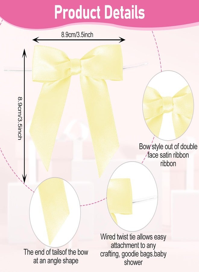 TULOBI Yellow Twist Tie Bow for Wrapping Gift 3.5" Premade Satin Ribbon Bow Decorations for Crafts Treat Bag Wedding Bridal Shower Christmas Tree Party Favors Decor Accessories - 30 Counts - Image 2