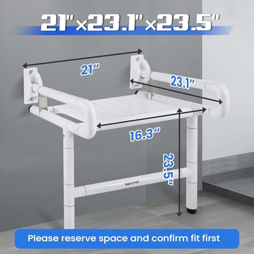 NEWTRY 21 مقعد دش قابل للطي مثبت على الحائط ارتفاع ثابت 660 رطل مقعد دش قابل للطي مع عودة تلقائية للزنبرك يتطلب الحفر مقعد دش قابل للطي للرعاية المنزلية داخل الحمام - Image 5