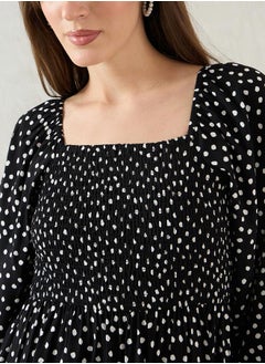 Femmella All-Over Print Smocked Detail Peplum Top by Styli  - Image 4