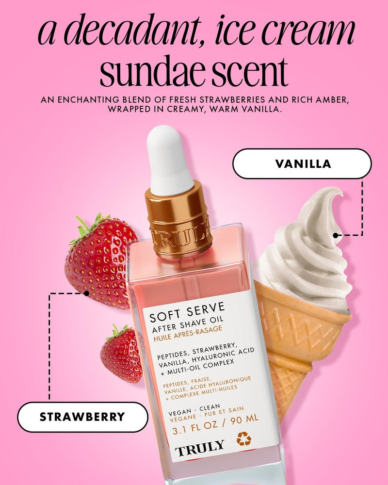 Truly Beauty Soft Serve After Shave Oil | Hydrating Treatment for Ingrowns & Irritation | Peptides, Hyaluronic Acid & Strawberry Extract | Soothes & Smooths Skin | Strawberry Vanilla Scent (3.1 Fl Oz) - Image 4